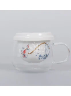 Kubek szklany z porcelanowym zaparzaczem