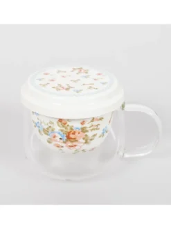 Kubek szklany z porcelanowym zaparzaczem