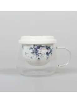 Kubek szklany z porcelanowym zaparzaczem
